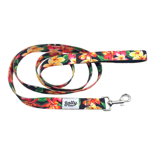 Salty Paws Black Floral Tropical Hawaiian Dog Leash — 6ft