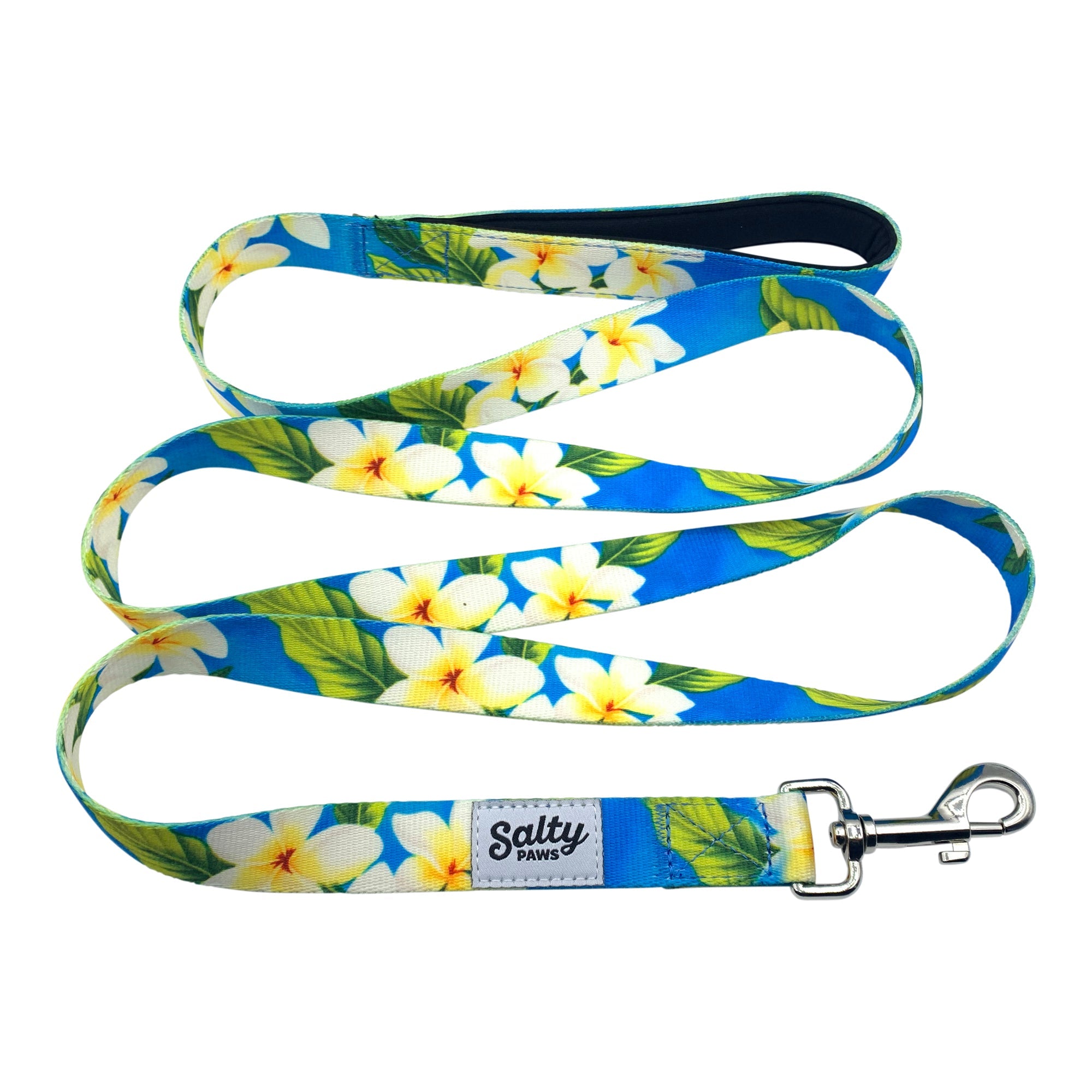 Salty Paws Blue Plumeria Tropical Hawaiian Dog Leash — 6ft