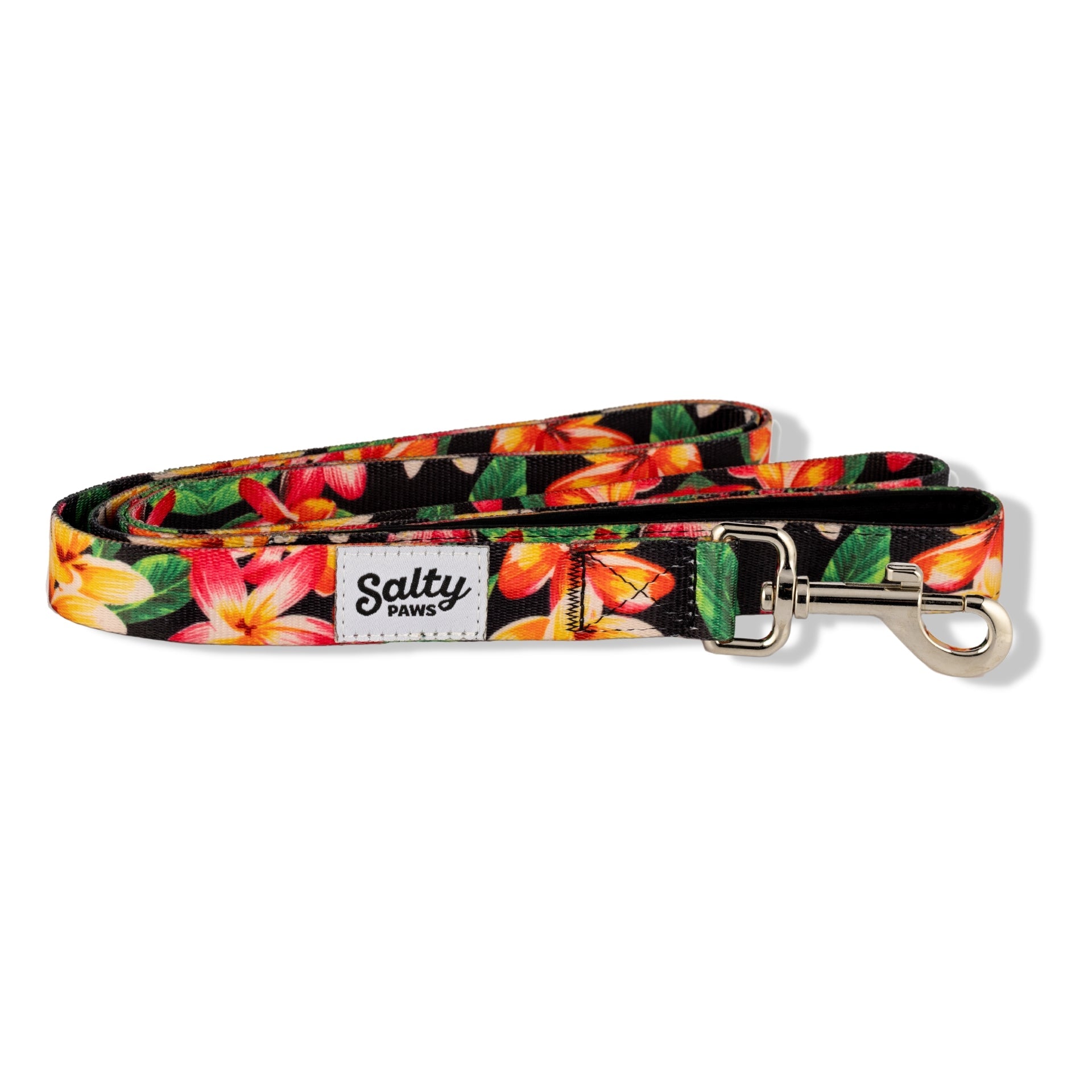Salty Paws Black Floral Tropical Hawaiian Dog Leash — 6ft